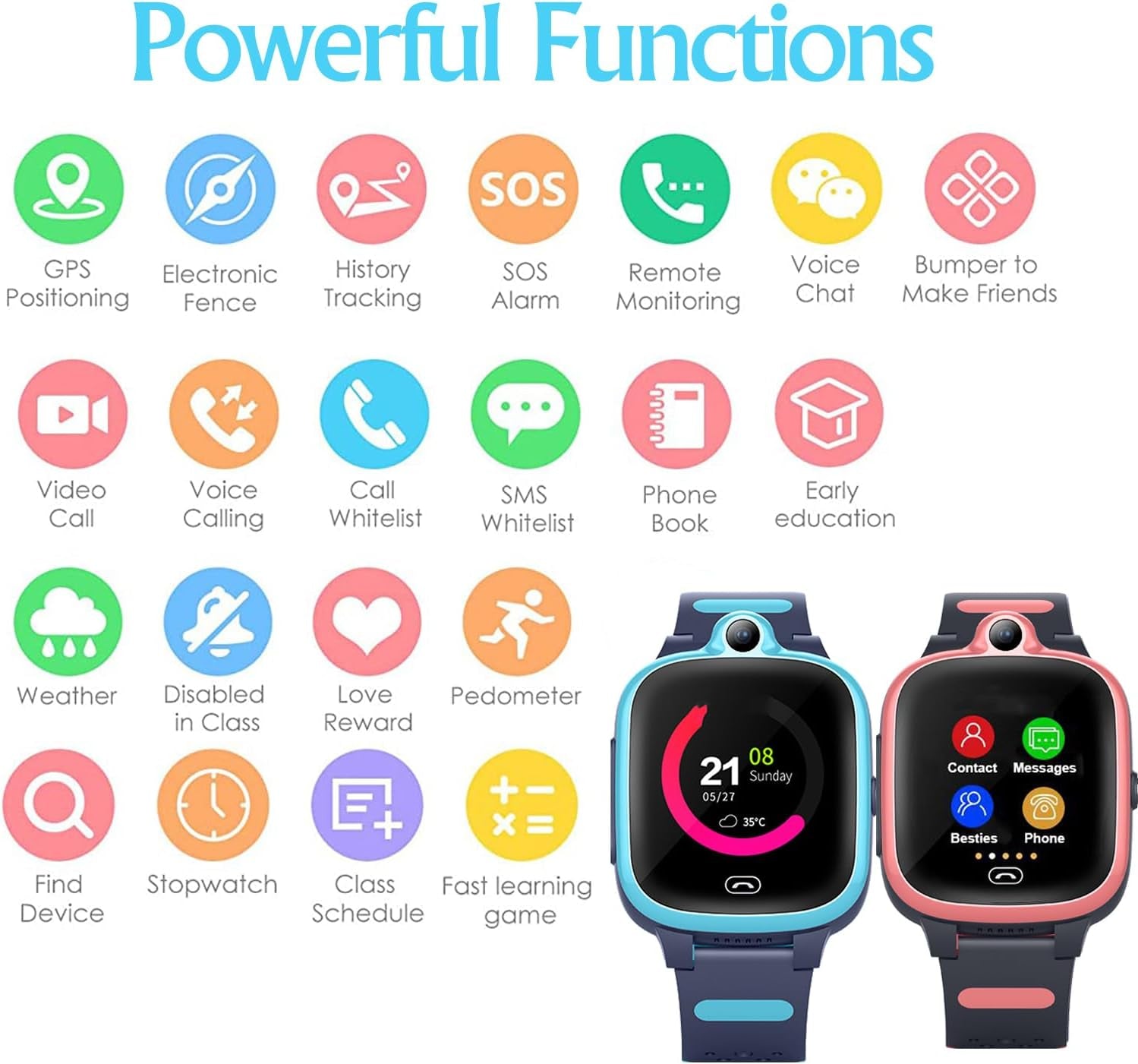 4G GPS Smart Watch Elderly Kid 3-15 Years Old Kids Global Real-Time Tracking Watches Waterproof Cell Phone Watch Child Video Chat Device SOS Alarm Camera Geo-Fence Pedometer Anti-Lost Tracker Locator