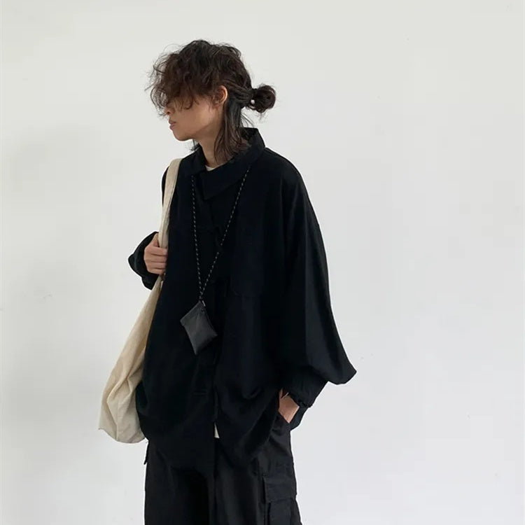 Boys' Cotton Linen Loose Button Diagonal Collar Long Sleeved Shirt Jacket