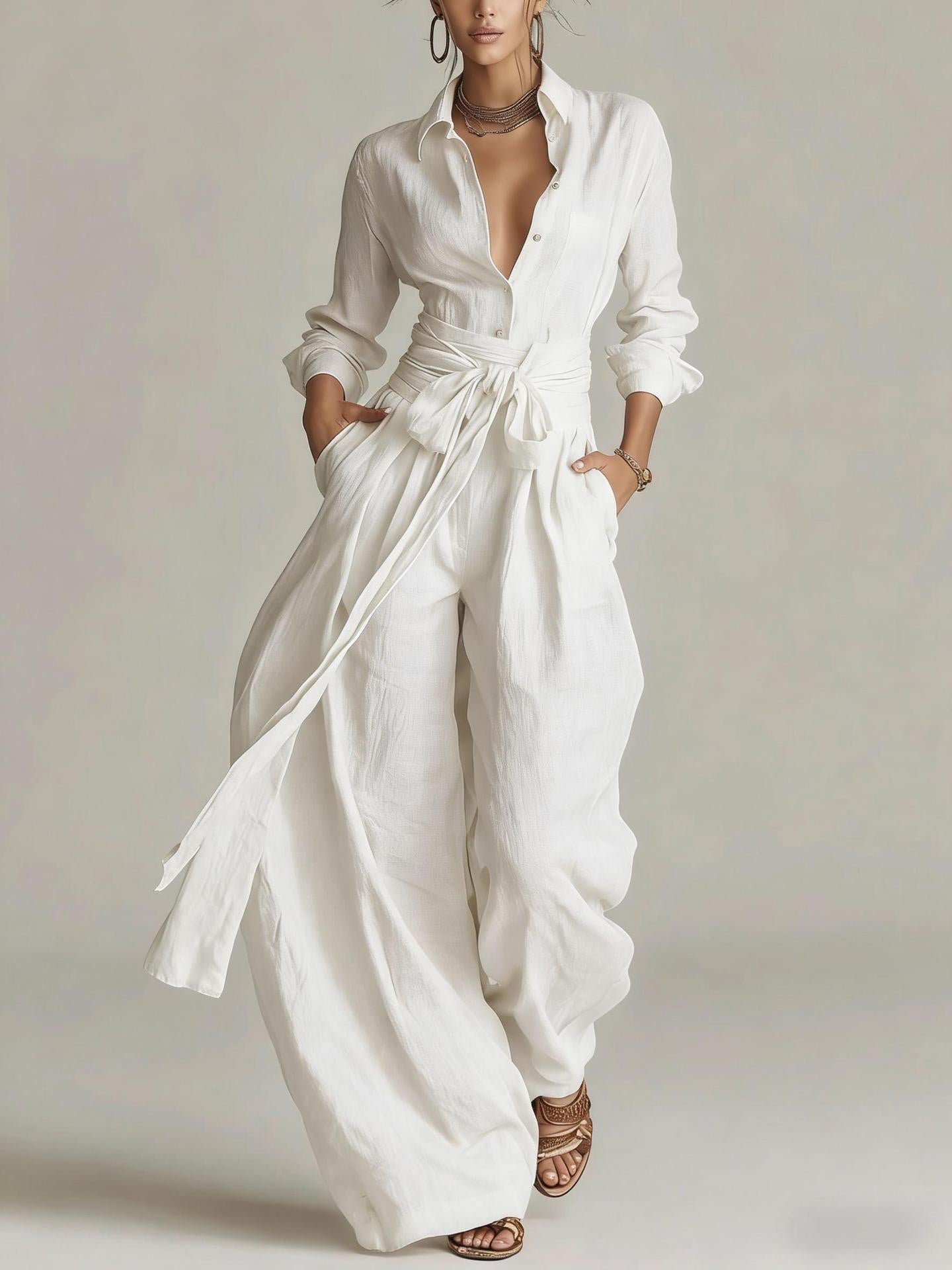Solid-color High-waisted Short-sleeve Pants Fashion Casual Set