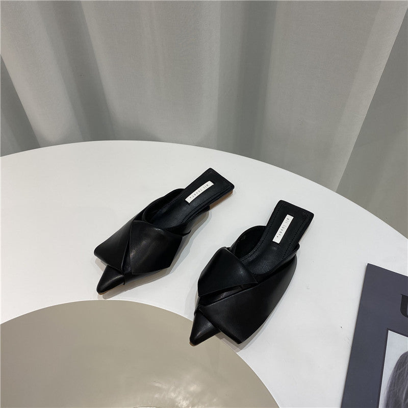 Korean Style Retro Pointed Toe Stacks And Thin Half-drag
