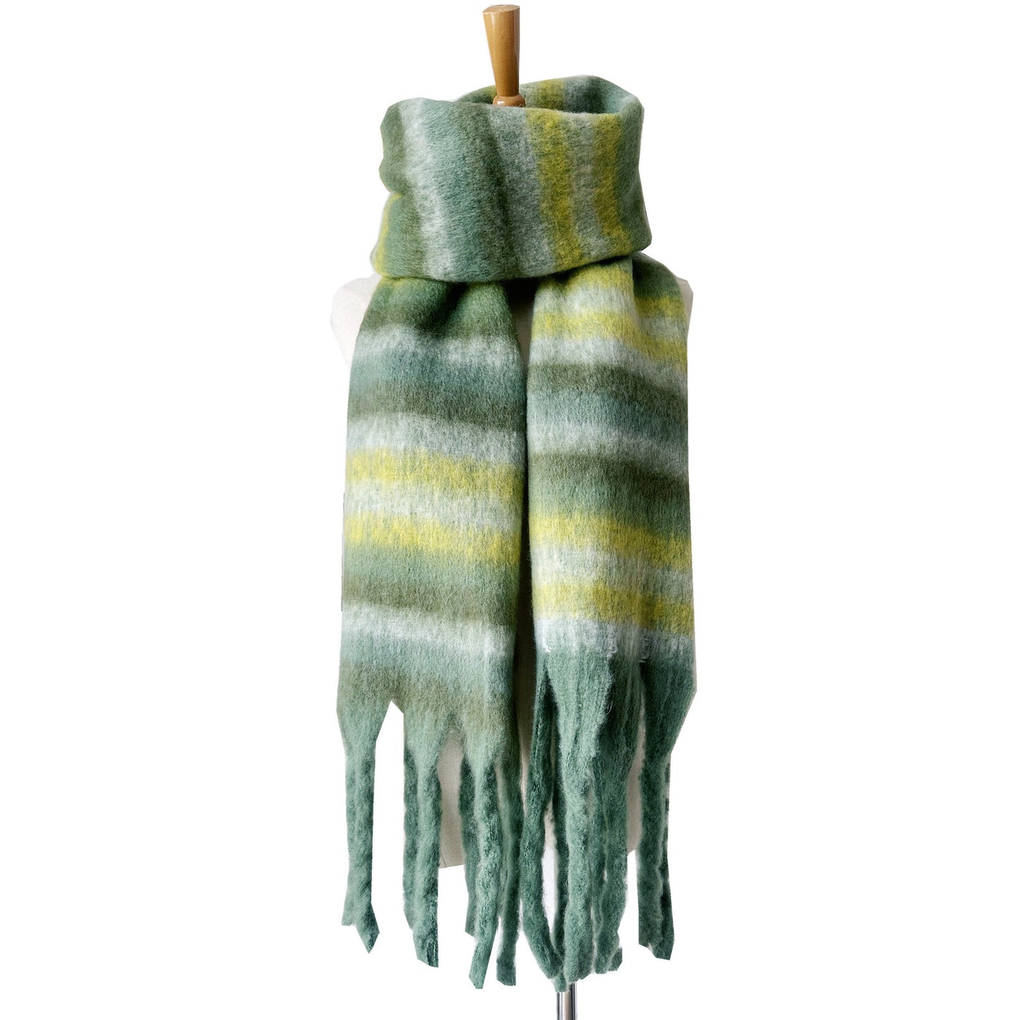 European And American Winter Thickened Circle Yarn Thick Braid Tassel Striped Scarf Shawl
