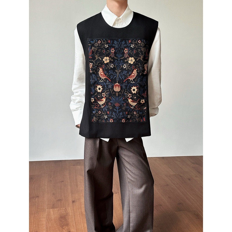Retro Embroidered Jacquard High-end Spring Vest For Men