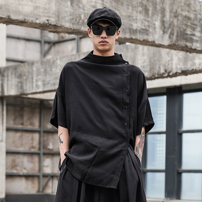 Men's Upper Garment Loose Small Stand Collar Shirt Top