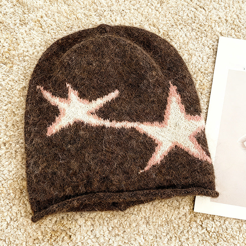Japanese-style Harajuku Street-styled Edgy Star-knit Beanie