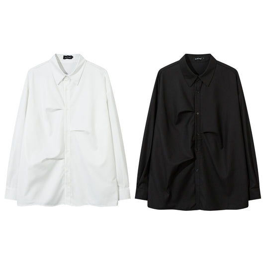 Irregular Pleated Long-sleeved Shirt For Men, Handsome And Loose
