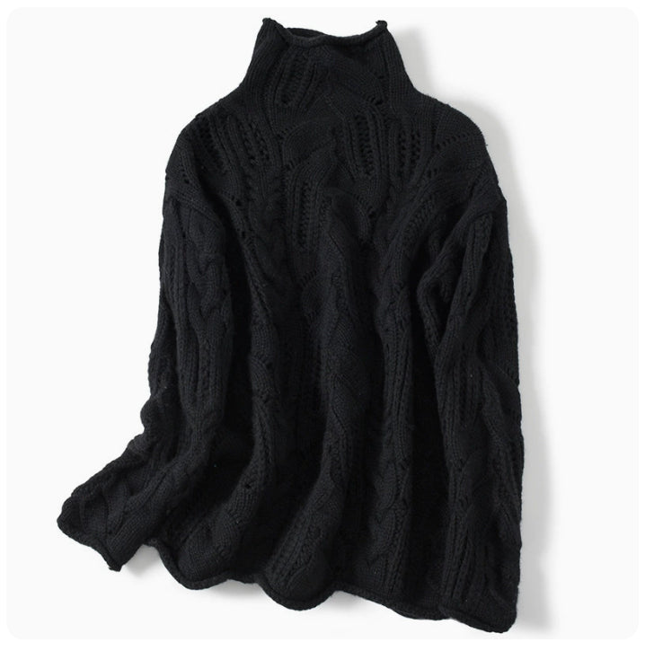 High Neck Thickened Hollow Crochet Loose Knitted Pullover Sweater