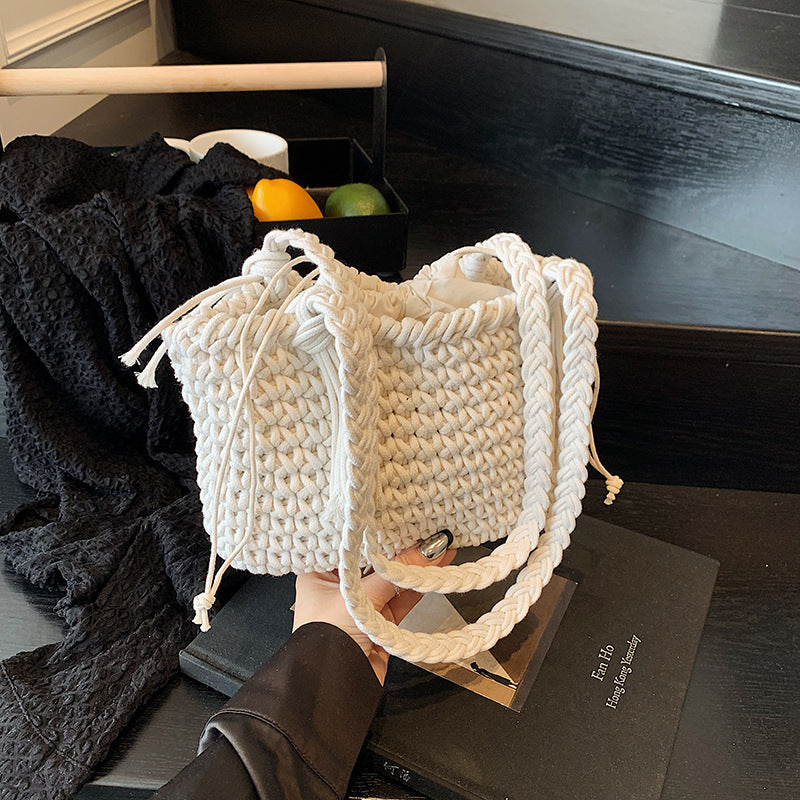 Woven Large Capacity Casual Special-interest Design Personalized Beach Shoulder Bucket Bag