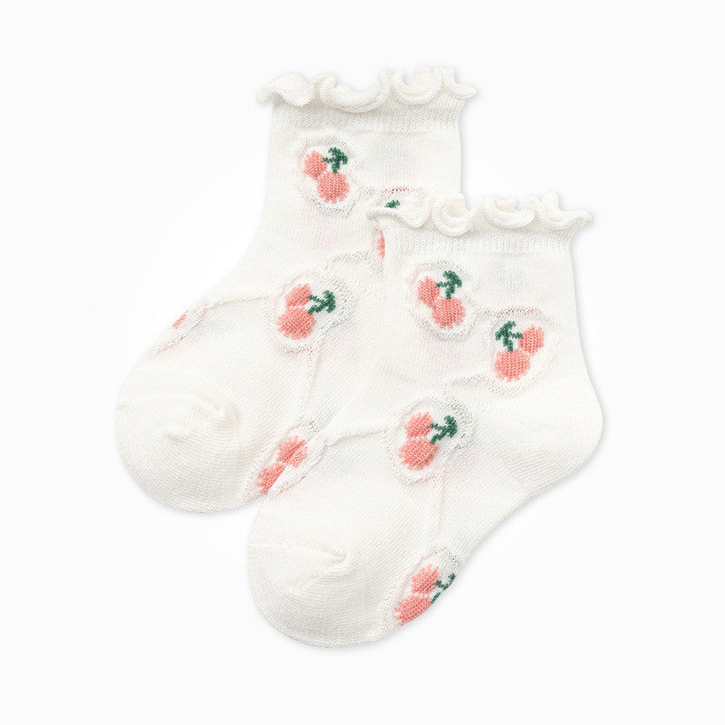 Thin Cotton Dark Pattern Children's Fruit Fungus Lace Socks