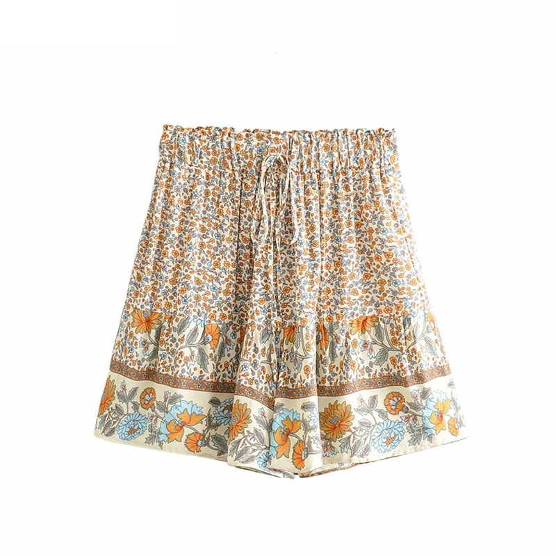 Women's Elastic Waist Drawstring Viscose Print Shorts
