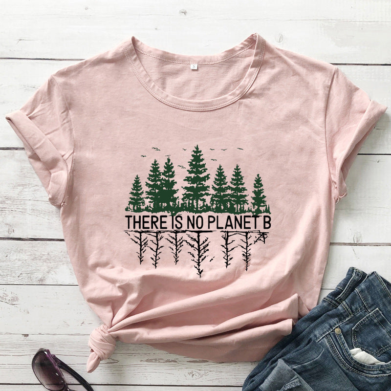 Pine Forest Pattern European And American Street Popular Short-sleeved T-shirt Female