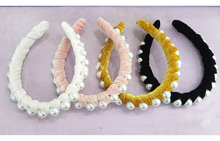 Pearl Embellished Velvet Wrap Crown Headband