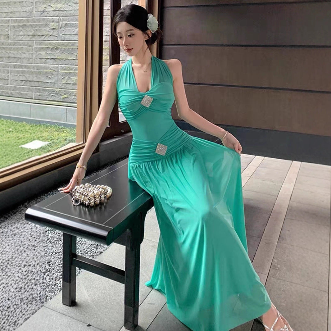 Womens French-style Halterneck Beaded Dress