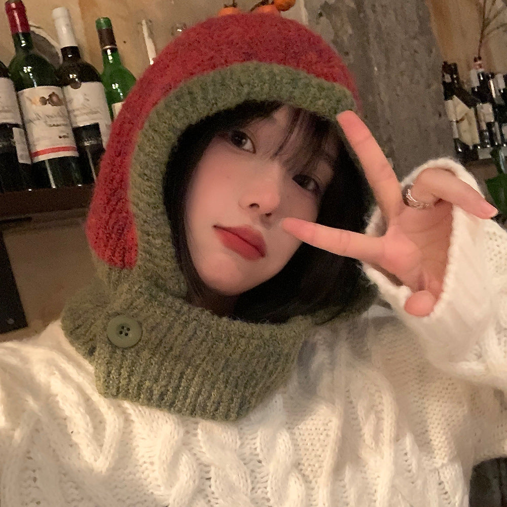 Autumn And Winter Warm Scarf Integrated Ear Protection Knitting Cold-proof Woolen Cap