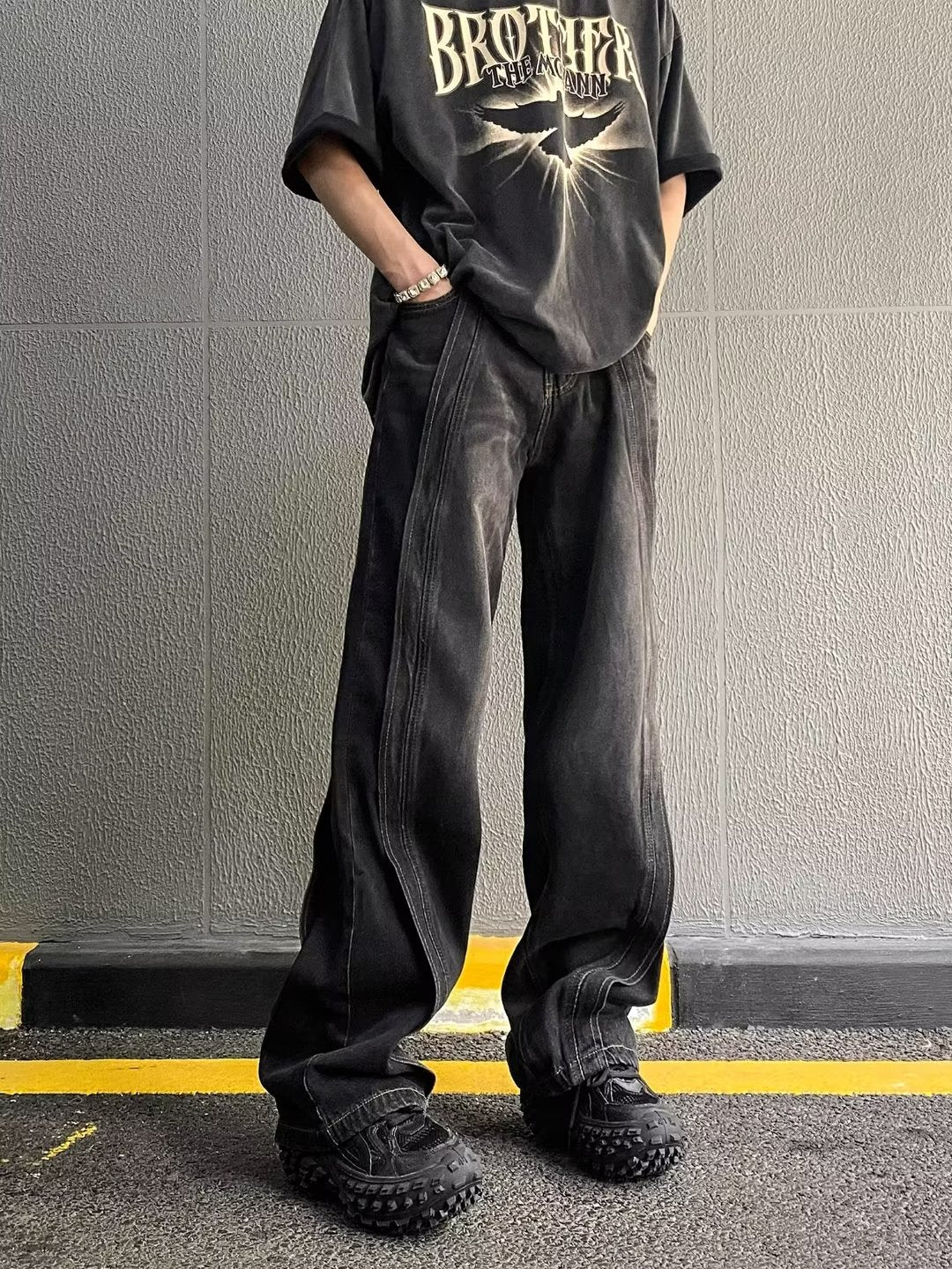 American Retro Patchwork Loose Jeans