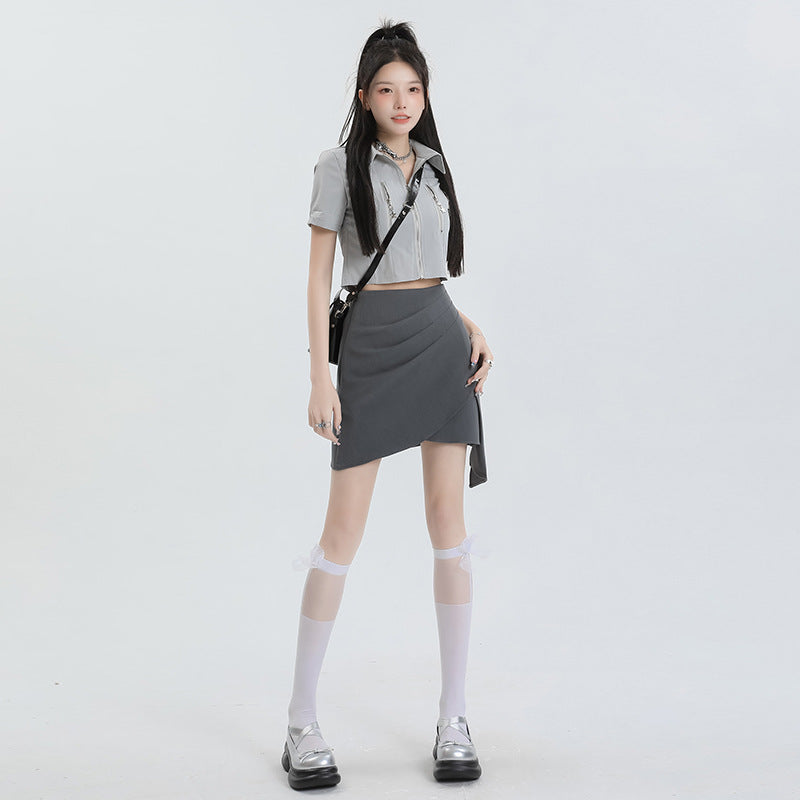 Gray Skirt Women's High Waist Slimming Thin Stretch
