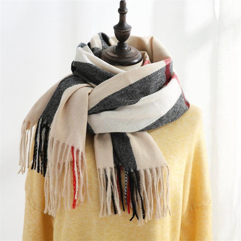 Imitation Cashmere Scarf Sweet Striped Shawl To Keep Warm