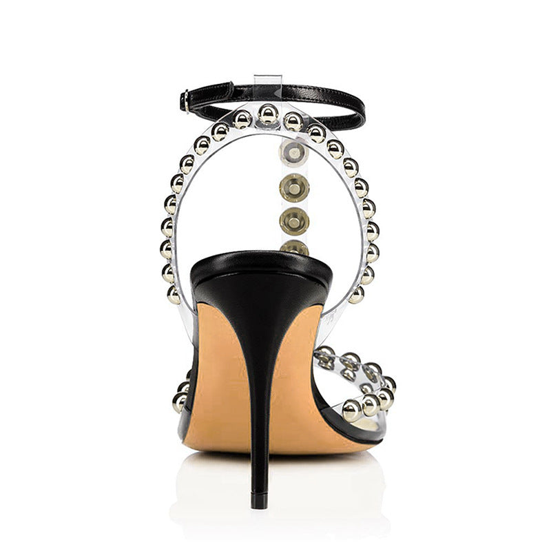 Ladies Metal Studded Large Size BuckleToe Slingback Stiletto Sandals