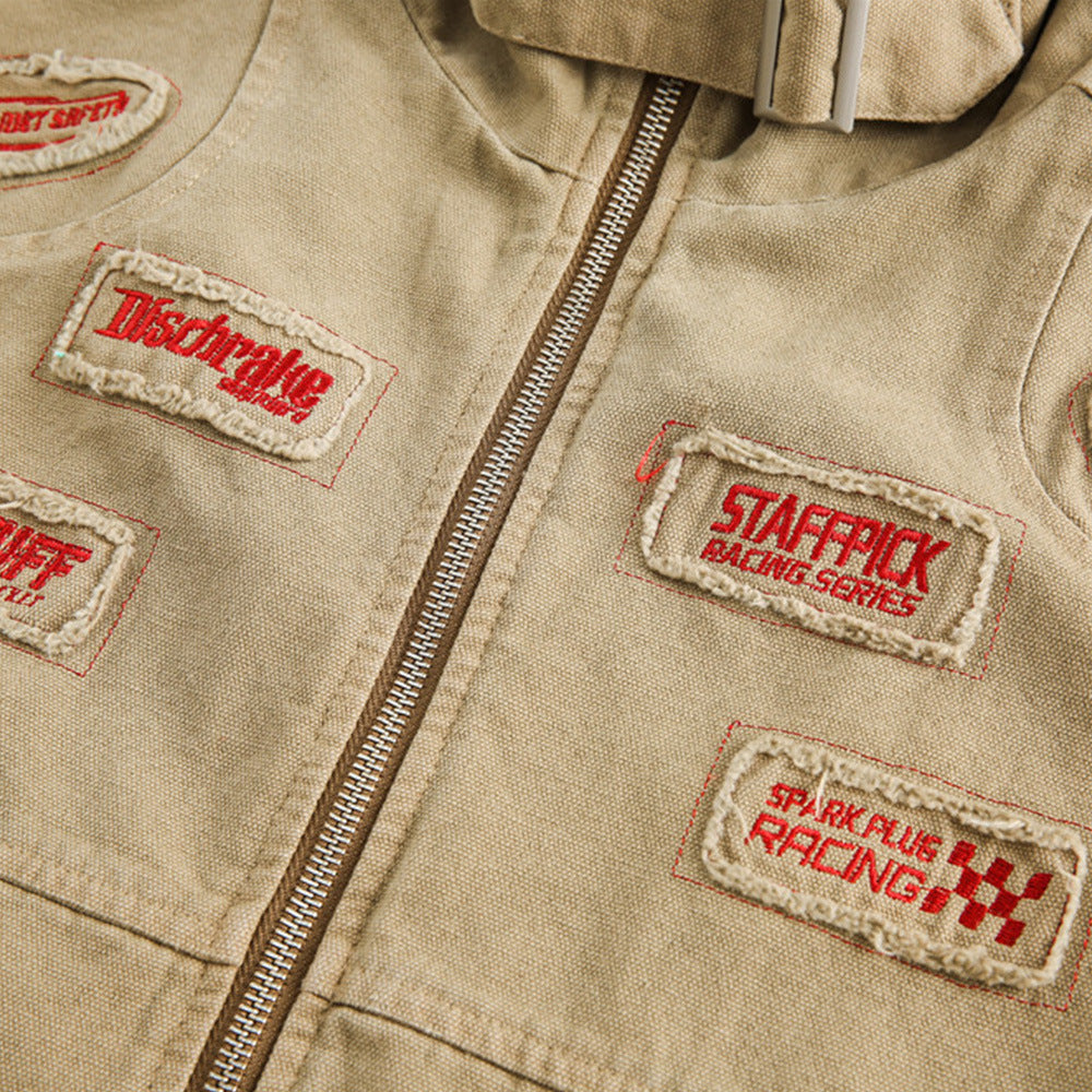 American Retro Workwear Canvas Motorcycle Jacket
