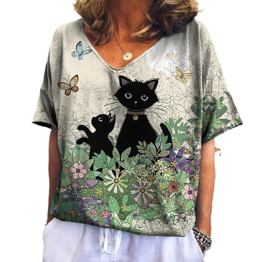 3D Cat Printing Short Sleeve Women's
