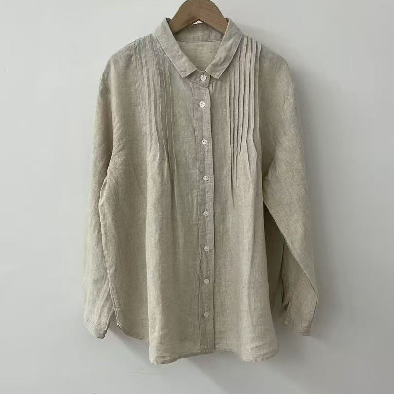 Women's Lapel Japanese Long Linen Sleeves Shirt