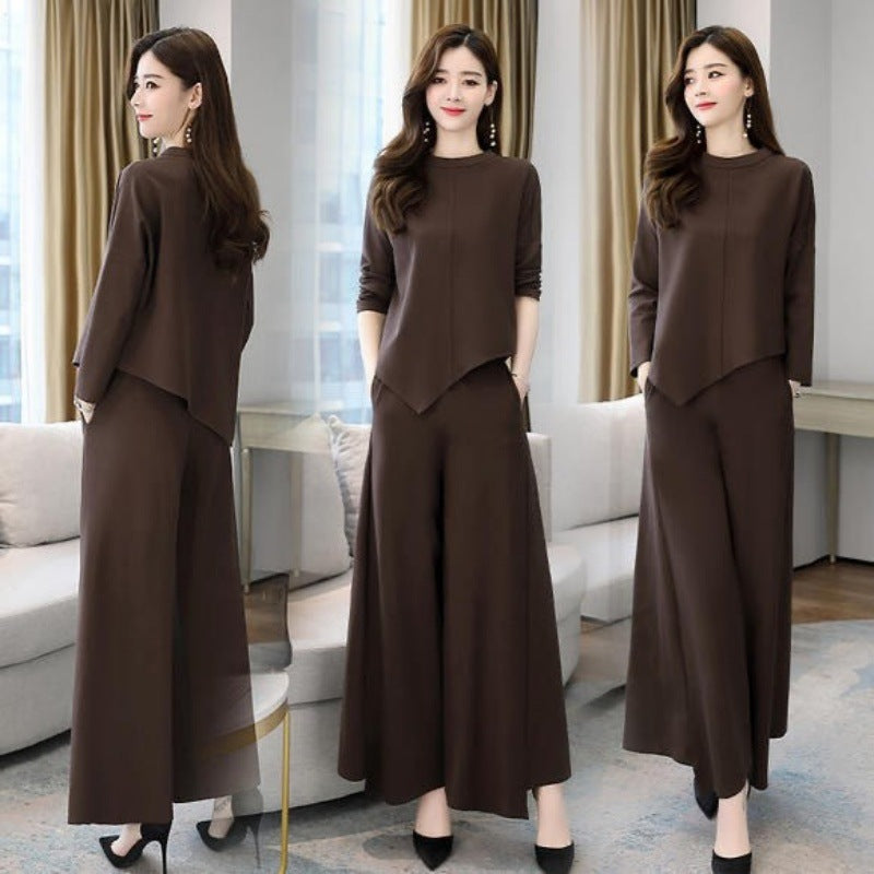 Spring And Autumn Wide-leg Pants Set Casual Stylish Culottes Two-piece