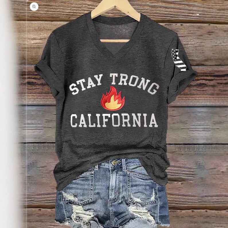 T-shirt til kvinder med V-hals i polyester