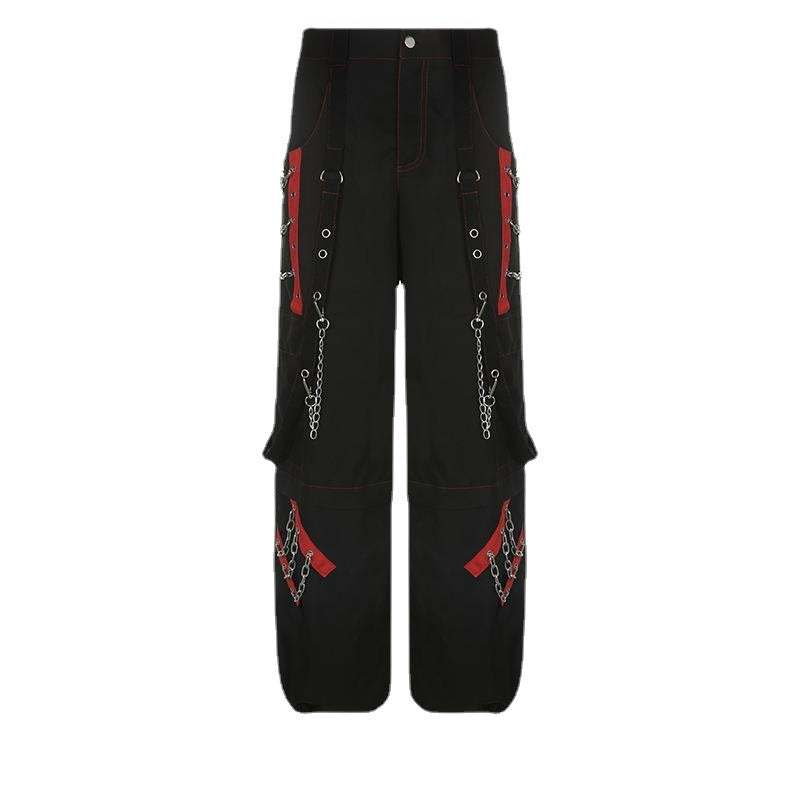 Insnet Street Dark Chain-knap Webbing Hip Hop Løstsiddende Casual Bukser