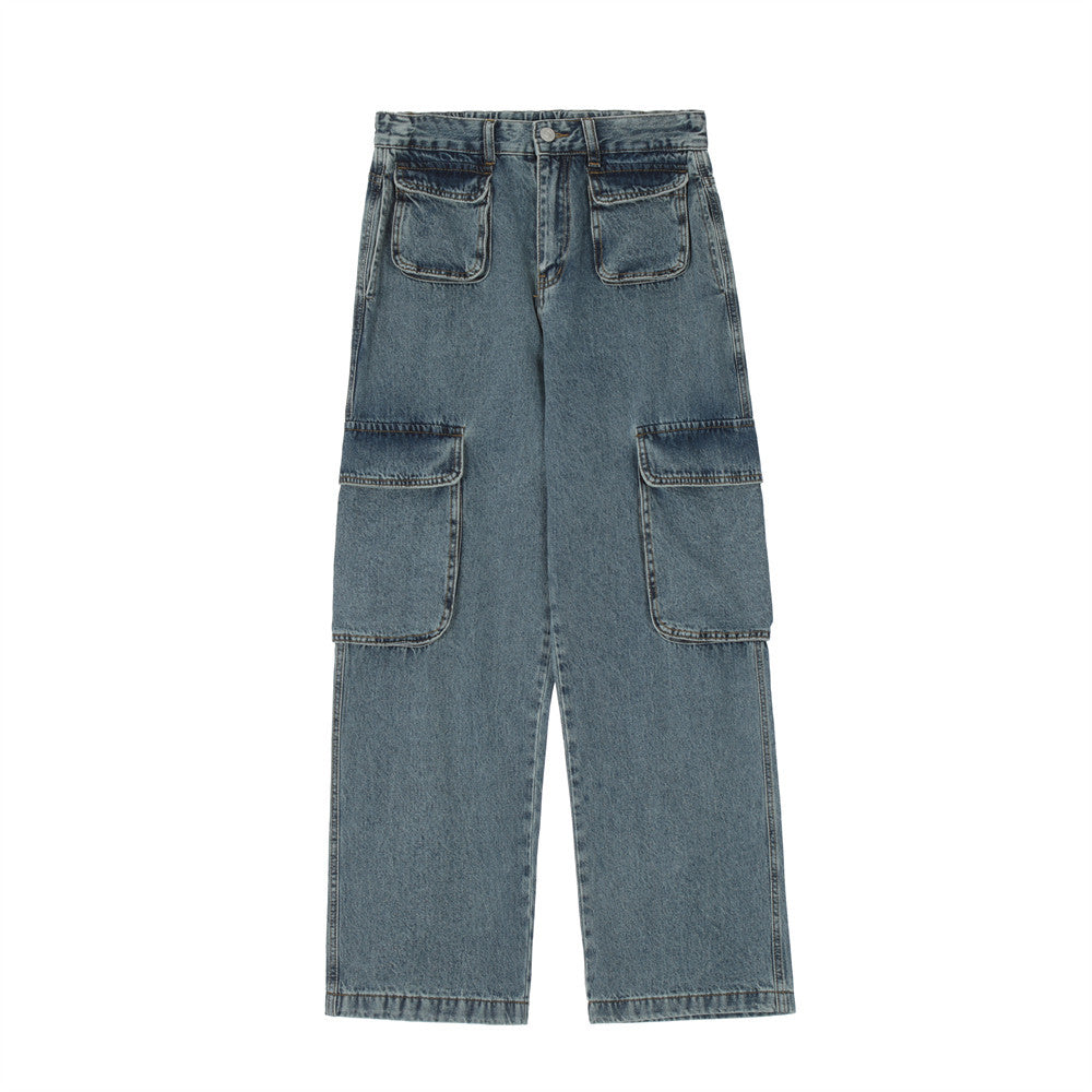 Men's Solid Color Multi-pocket Cargo Jeans