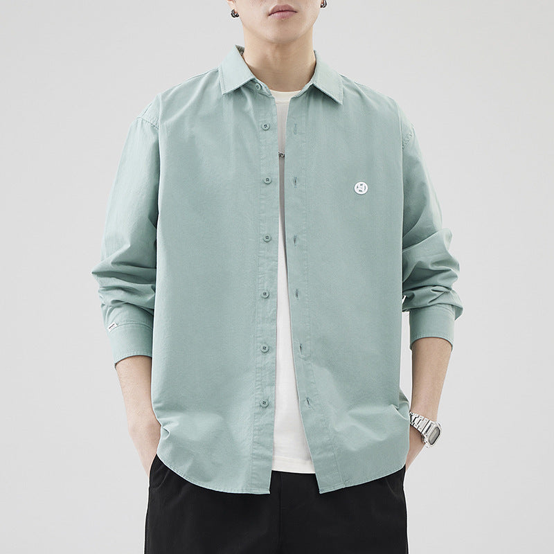 LKTM Men's Spring Japanese Style Retro Minimalist Long Sleeve Shirt