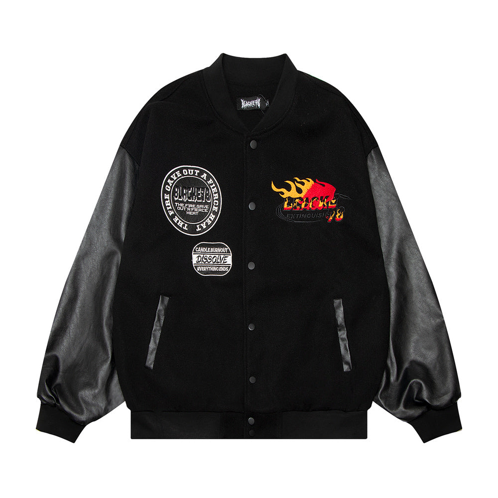 Flame Embroidered Baseball Uniform Jacket European And American Men's Loose