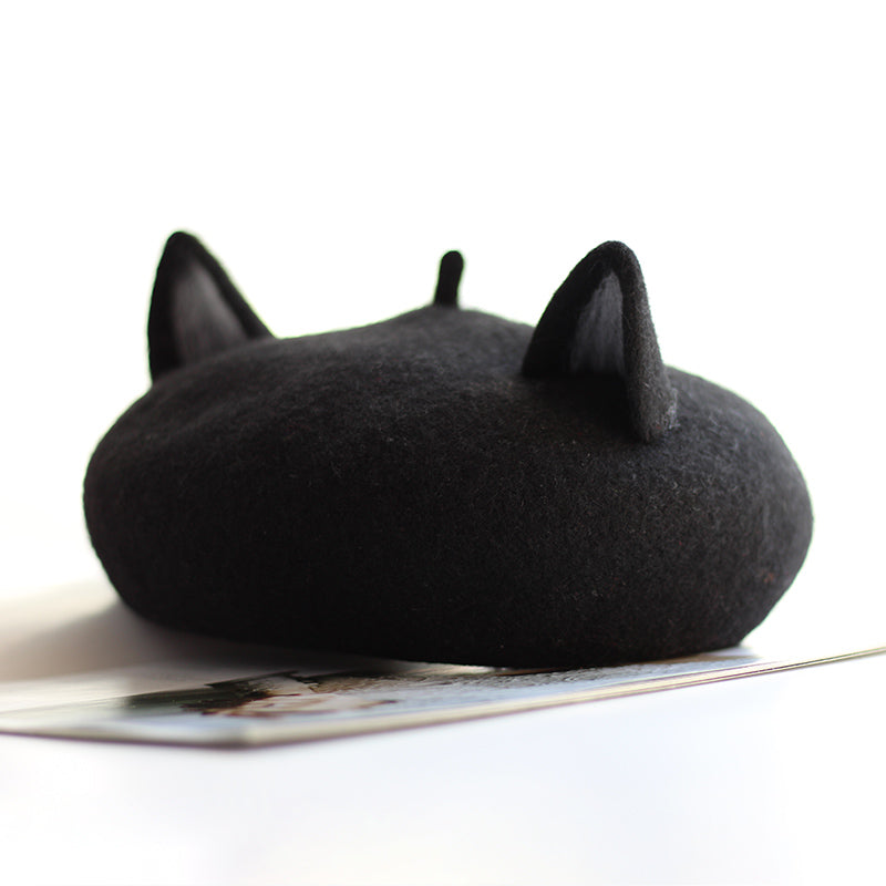 Painter Hat Wool Felt Three-dimensional Cat Ears Beret