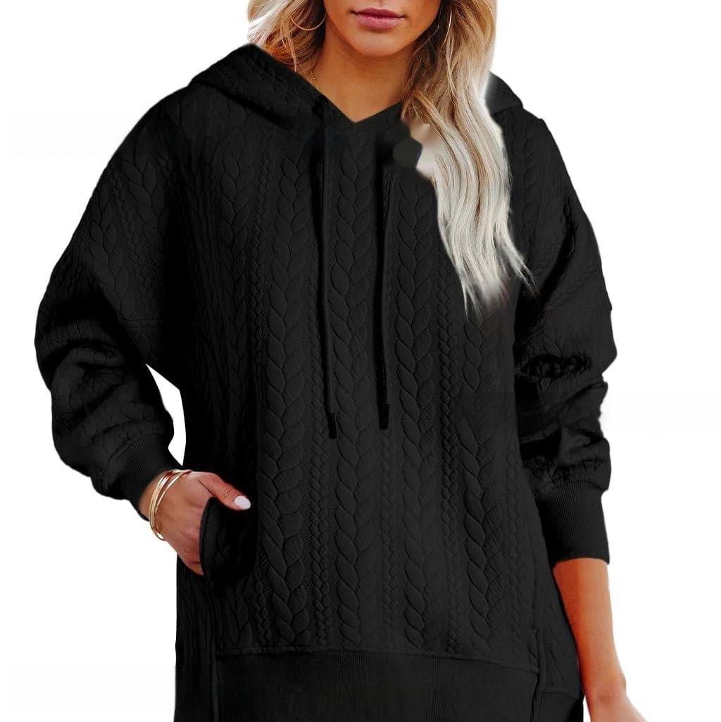 Women's Solid Color Casual Hoodie With Cable Knit Texture
