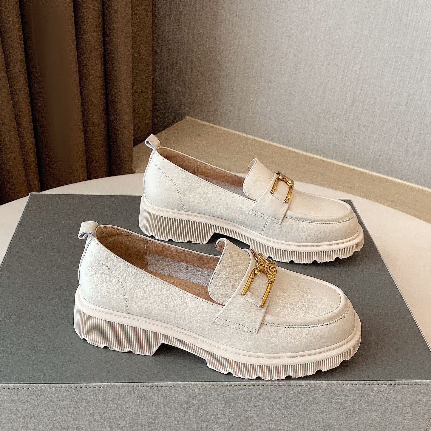 Mirror Top Layer Cowhide Loafers Women's Autumn New Leather
