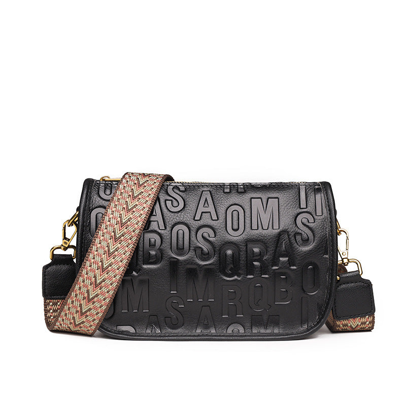 Cowhide Design Trendy Fashion Alphabet Shoulder Messenger Bag