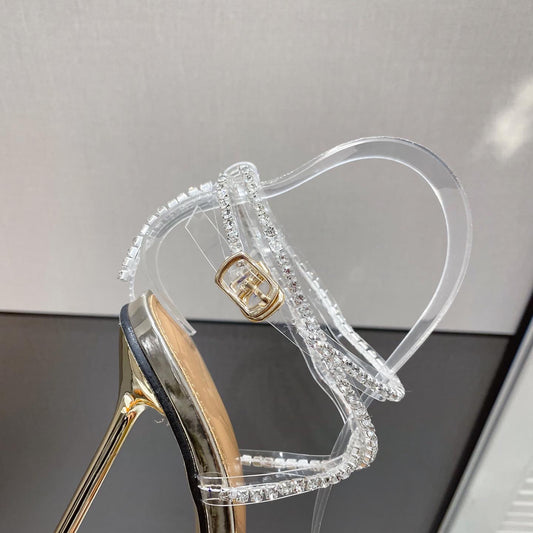 Rhinestone Cross Strap Stiletto High-heeled Large Size Sandals