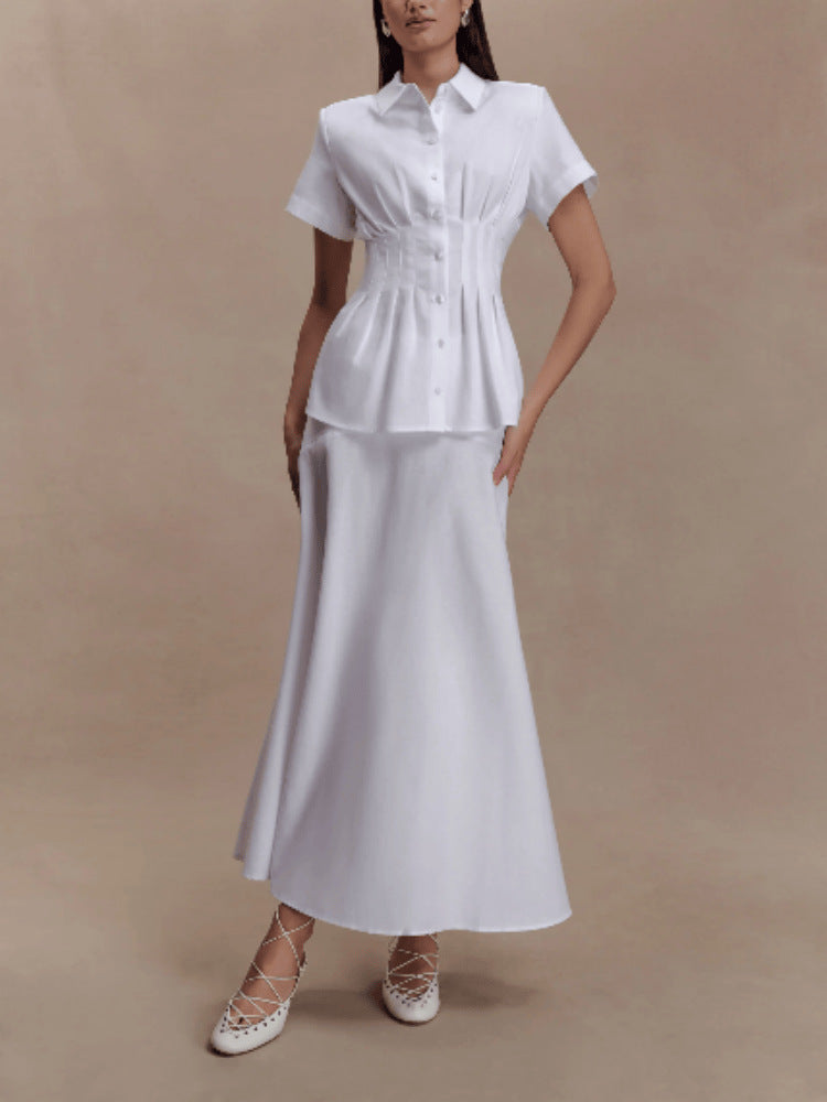 Women's Fashion Casual Shirt And Long Skirt Set