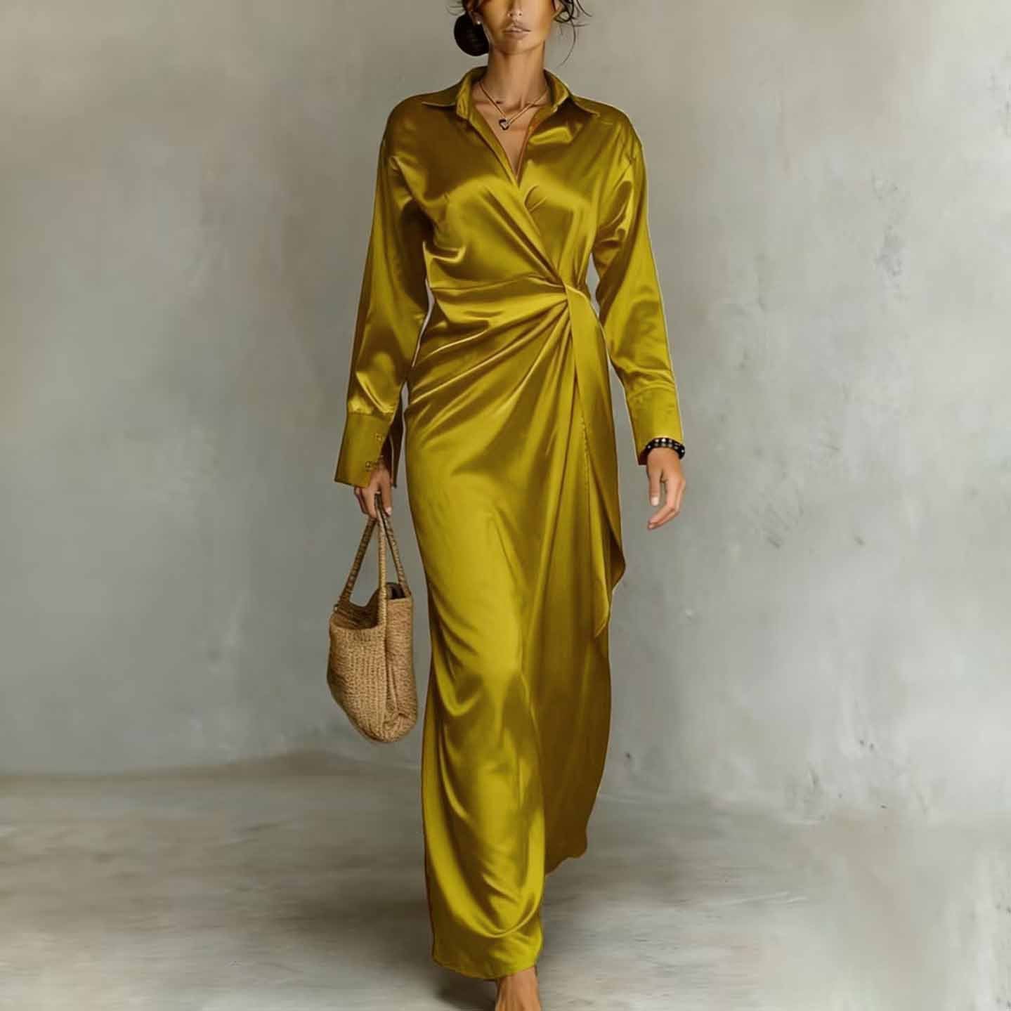 Womens High-waisted Satin Dress
