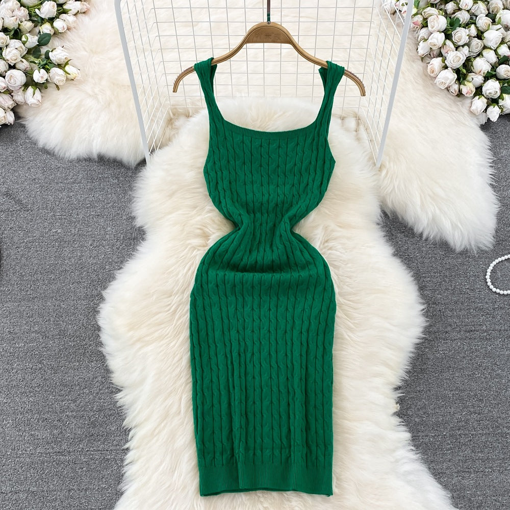 Versatile Cable-Knit Slip-Neck Sweater Body-Con Dress That Slims The