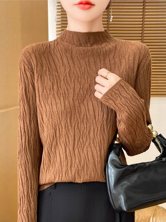 Knitted Jacquard Long-sleeved Sweater For Women As Base Layer