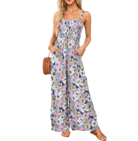 Ærmeløs Jumpsuit Til Kvinder Med Blomsterprint