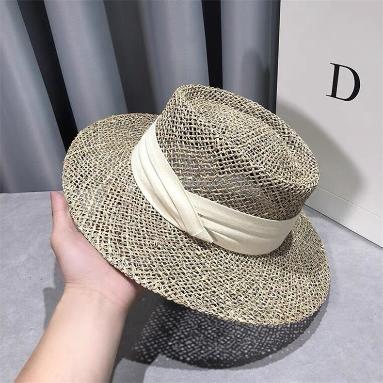 Women's Salty Grass British Retro Flat Top Straw Hat
