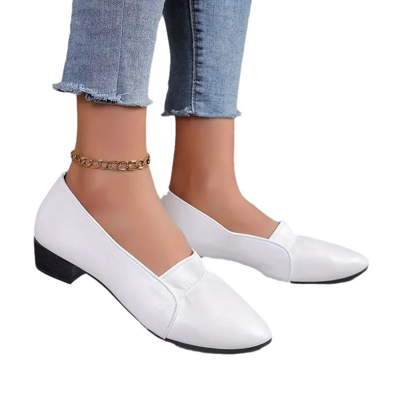 Pumps Women's Non-slip Soft Bottom Chunky Heel Comfortable Leather Shoes
