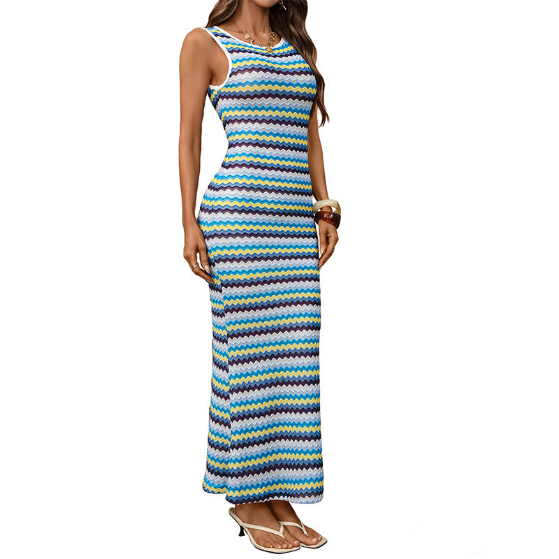Women's Round-neck Striped Sleeveless Dress
