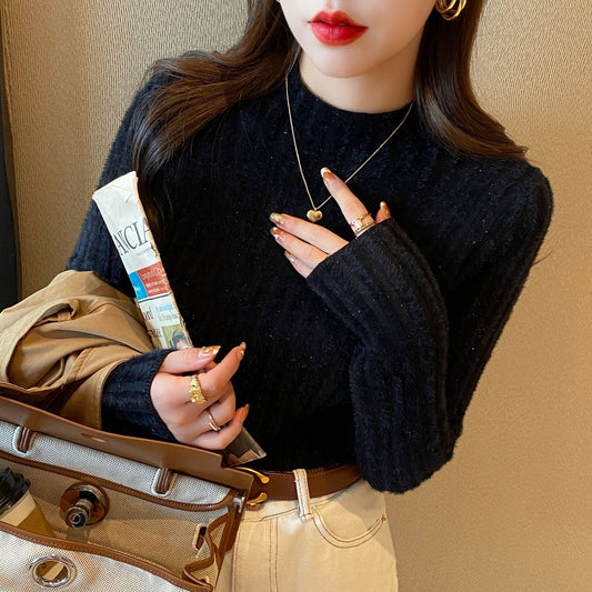 High-grade Fleece-lined Half-high Collar Knitted Bottoming Shirt Inner Wear Sweater