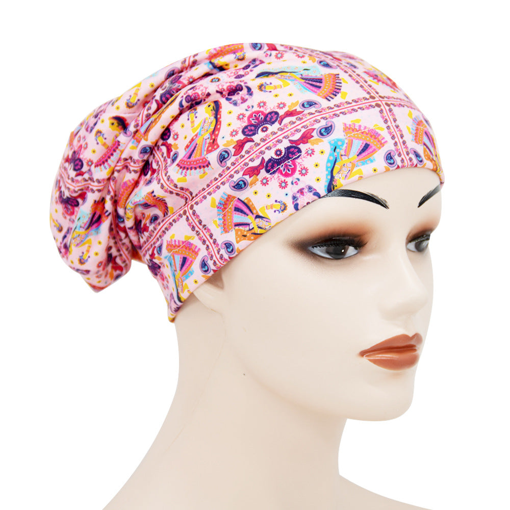 Elastic Cotton Printed Double-layer Lining Satin Nightcap