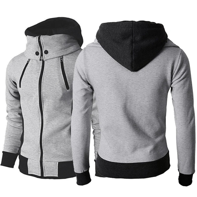 Men'S Zip up Hooded Jacket Fake Two Piece Sports Cardigan Casual Slim Sweatshirt Jacket