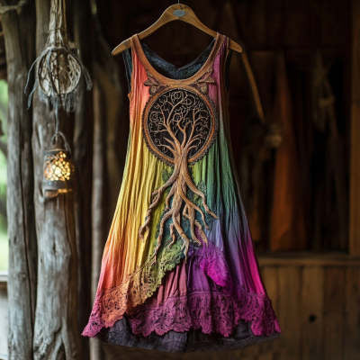 New Womens Sleeveless Crew-neck 3D-printed Dress