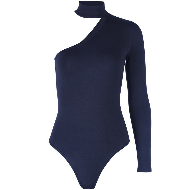 European And American Fashion Halter One-shoulder Slim Fit Slim Looking Base Jumpsuit