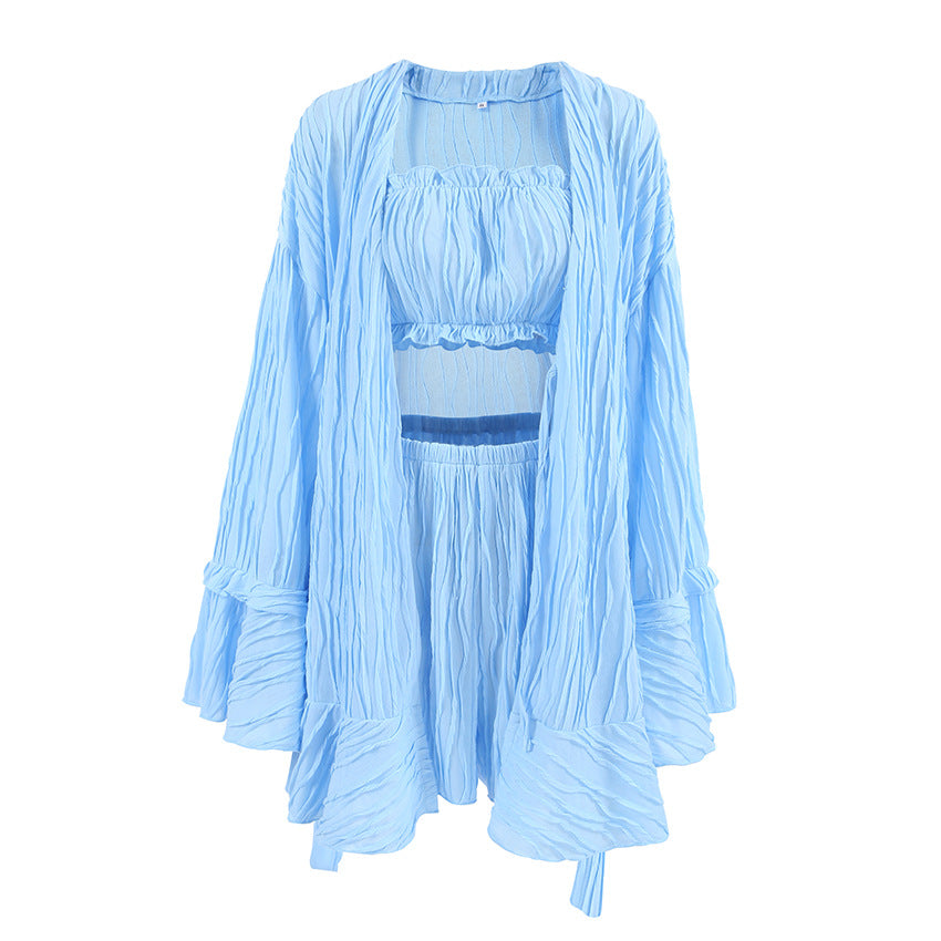 Chic Breathable And Comfortable Long-sleeve Underwear And Shorts Three-piece Set