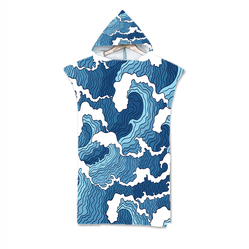 Print Hooded Beach Towel Cape Superfine Fiber
